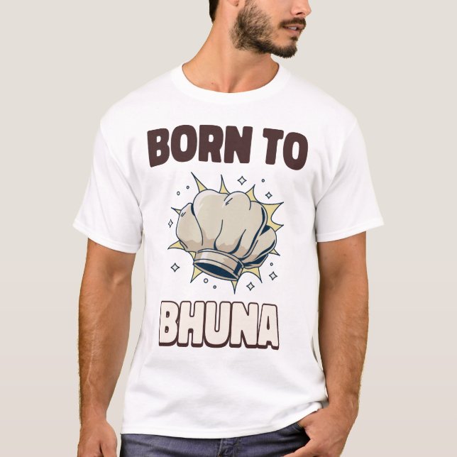 Camiseta Nascido para Amante de Curry Bhuna (Frente)