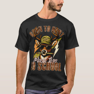 Camiseta Nascido Para Caçar Forçado a Ir à Escola Veado Eng