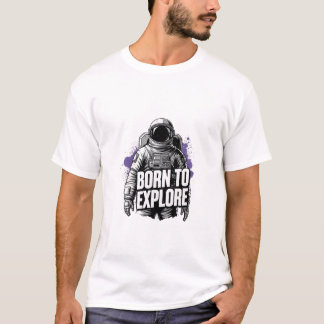 Camiseta Nascido para Explorar Astronauta Nebulosa Roxa Art