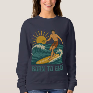 Camiseta Nascido para Planar Gráfico Retro de Surfista da C