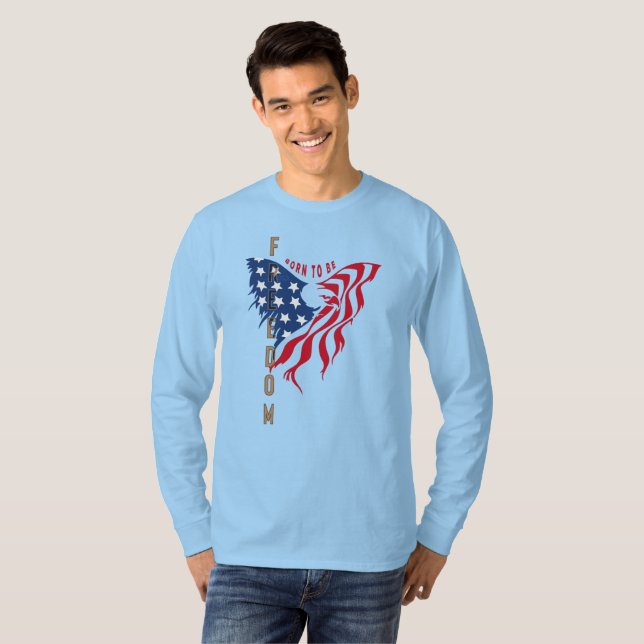Camiseta Nascido para Ser Águia Patriótica Livre | Homens M (Frente Completa)
