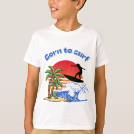 Camiseta Nascido para surfar Retro surfista do pôr do sol