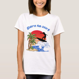 Camiseta Nascido para surfar Surfista retrô do pôr do sol