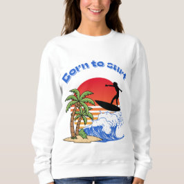 Camiseta Nascido para surfar Surfista retrô do pôr do sol