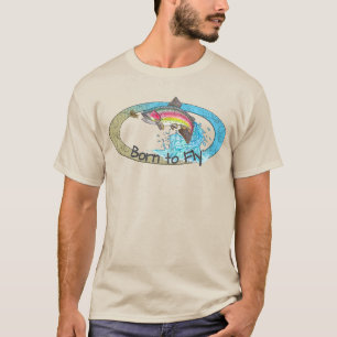 Camiseta Nascido para Voar Truta Arco-Íris Saltitante Fly F