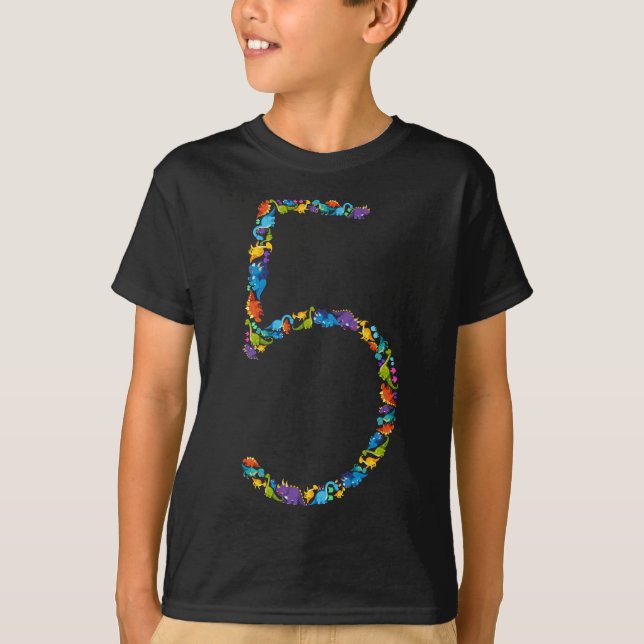 Camiseta Nascimento Do 5 Dinossauro Para Um Menino De 5 Ano (Frente)