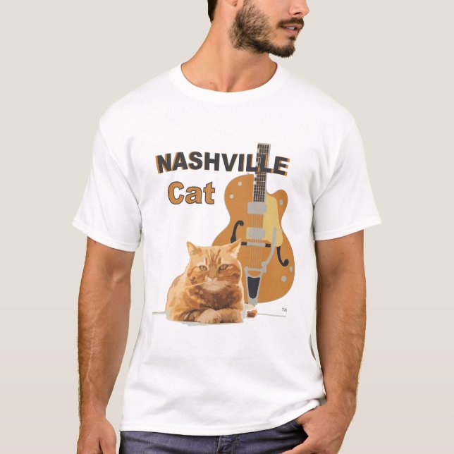 Camiseta Nashville Cat Orange Guitar em luz (Frente)