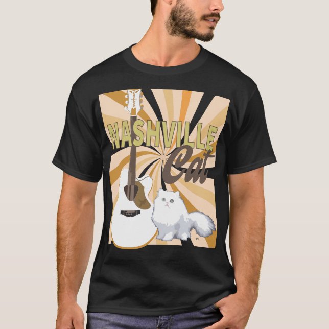 Camiseta Nashville Cat White Persa com Violão Branco (Frente)