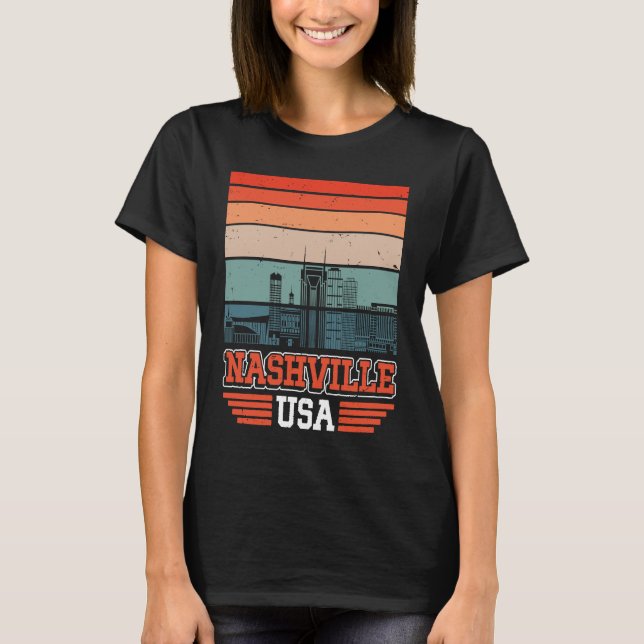 Camiseta Nashville EUA Retro Vintage Sunset Skyline Nashvil (Frente)