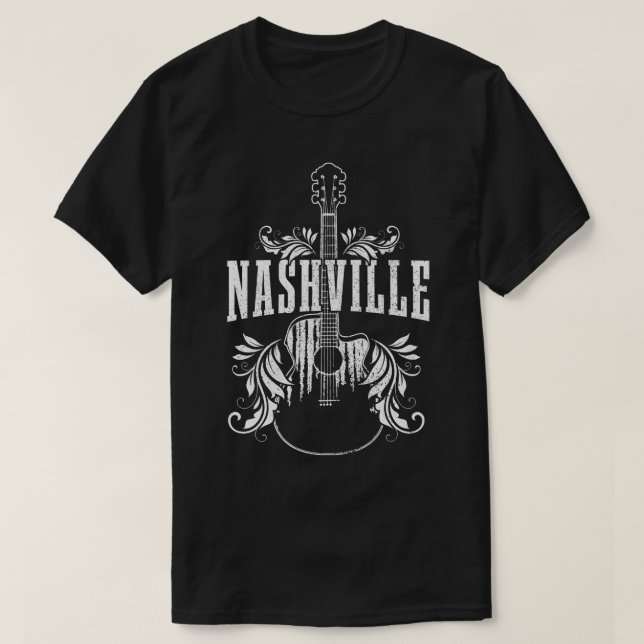 Camiseta Nashville Guitar Tennessee Country Music Vint (Frente do Design)