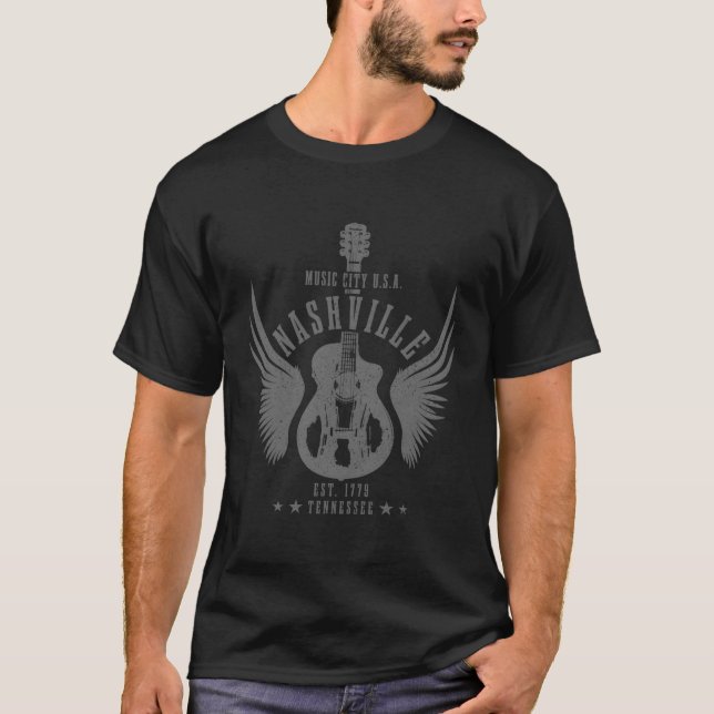 Camiseta Nashville Guitar Tn Tennessee Country Music City (Frente)