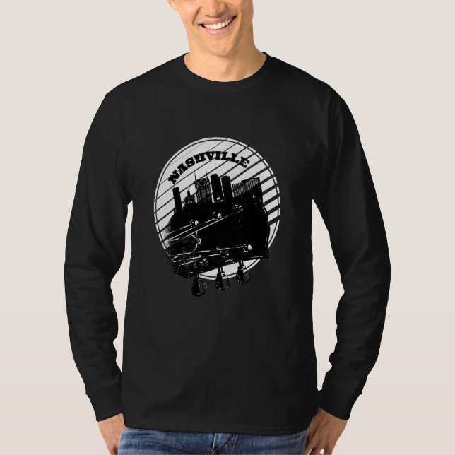 Camiseta Nashville Music Guitar USA Skyline Silhouette Outl (Frente)