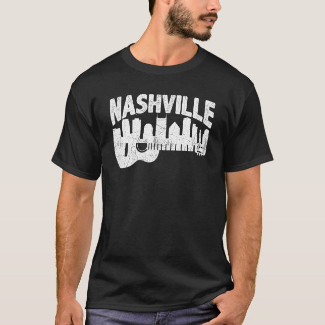 Camiseta Nashville Skyline Tennessee Country Music Guitar P (Frente)
