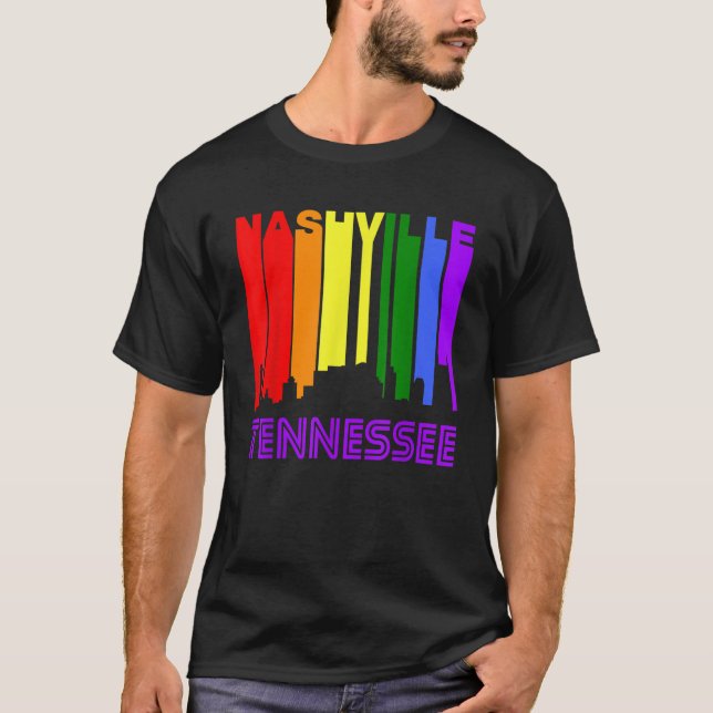 Camiseta Nashville Tennessee LGBTQ Orgulho gay Rainbow Skyl (Frente)