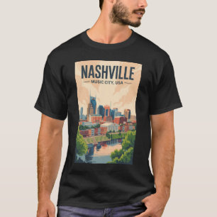 Camiseta Nashville Tennessee Skyline Viagem Arte Vintage