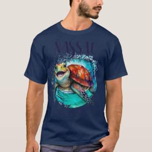 Camiseta Nassau Bahamas Aquarela Feliz Tartaruga Marinha