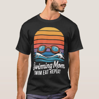 Camiseta Natação Mãe Nadar Comer Repetir Retro
