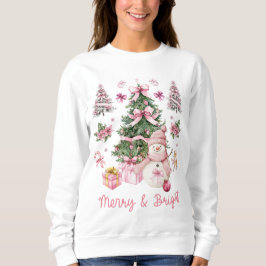 Camiseta Natais Alegre e Brilhante em Aquarela Rosa Fofa