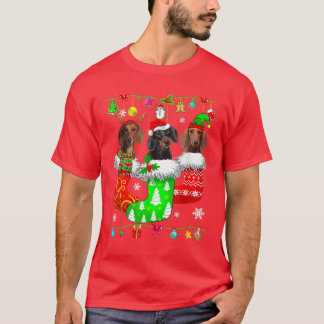 Camiseta Natais de Dachshunds em Meias Dachshund Enfeites d