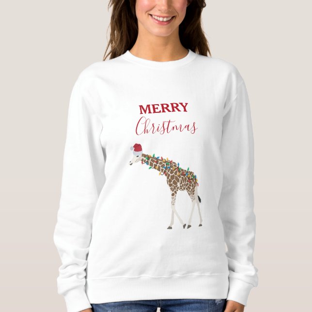 Camiseta Natais Girafa Animais Engraçados com Santa Hat (Frente)