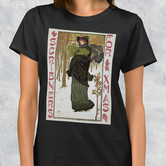 Camiseta Natais vintages Art Nouveau Scribners Cobrir 1895 (Criador carregado)