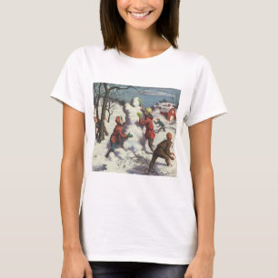 Camiseta Natais vintages, Crianças, Luta com Neve