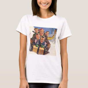 Camiseta Natais vintages, Feliz Família Toboggan Sledim