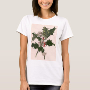 Camiseta Natais vintages, Holly Plant com Red Berries