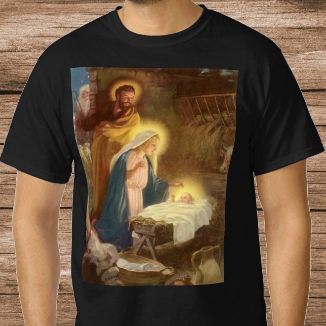 Camiseta Natais vintages Natividade, Mary Joseph Baby Jesus (Criador carregado)