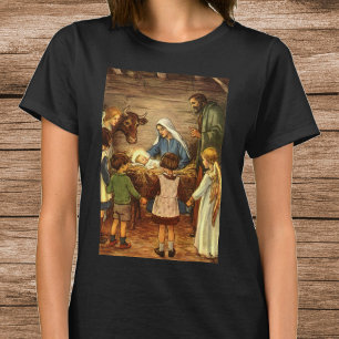 Camiseta Natais vintages, Natividade Religiosa com Jesus Be