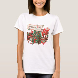 Camiseta Natais vintages Papai Noel e Crianças Dançantes