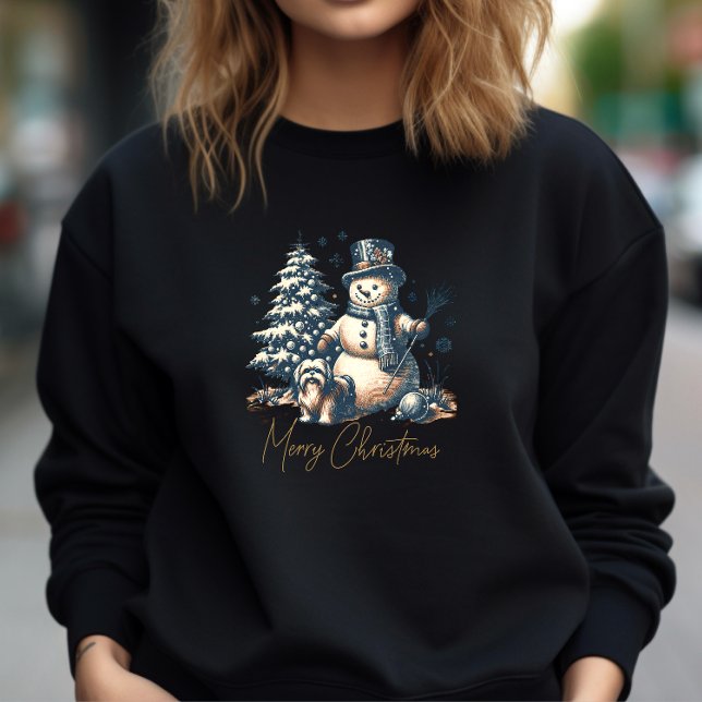 Camiseta Natais vintages Snowman e Dog (Criador carregado)