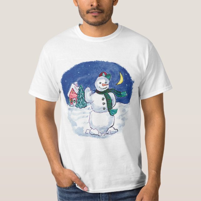 Camiseta Natais vintages Snowman Waving (Frente)