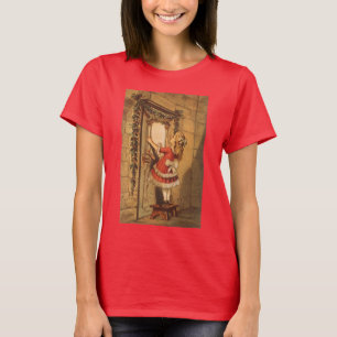 Camiseta Natais vintages Victorian Girl travando um Garland
