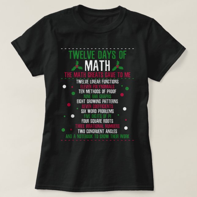 Camiseta Natal 12 dias de matemática (Frente do Design)