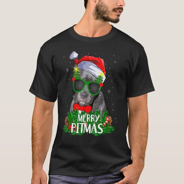 Camiseta Natal 2022 Feliz Pitmas Pitbull Cão Feio Chris (Frente)