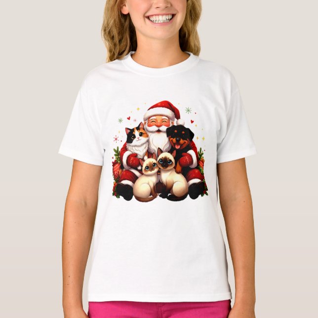 Camiseta Natal Aconchegante com Papai Noel e Pets (Frente)