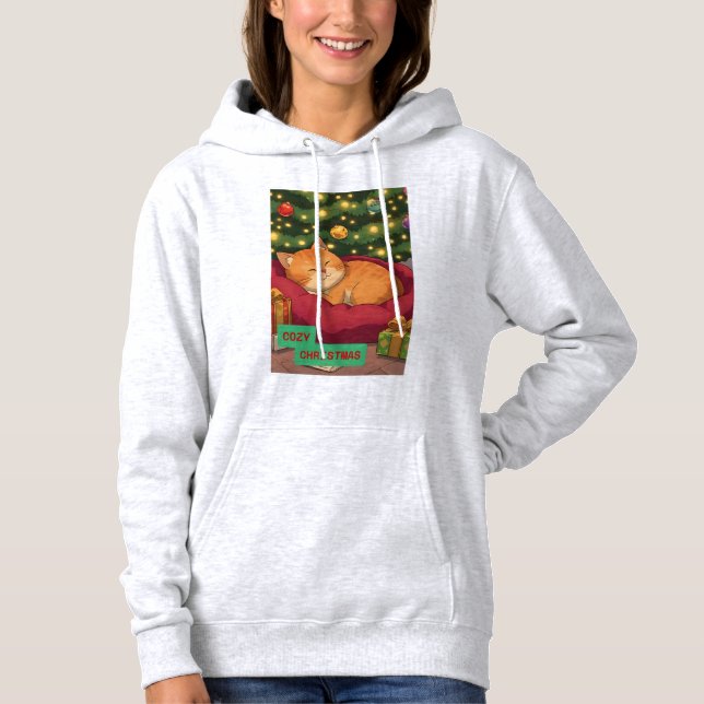 Camiseta Natal Aconchegante com um Gato Laranja (Frente)