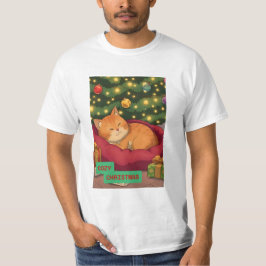 Camiseta Natal aconchegante com um gato laranja