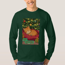 Camiseta Natal Aconchegante com um Gato Laranja