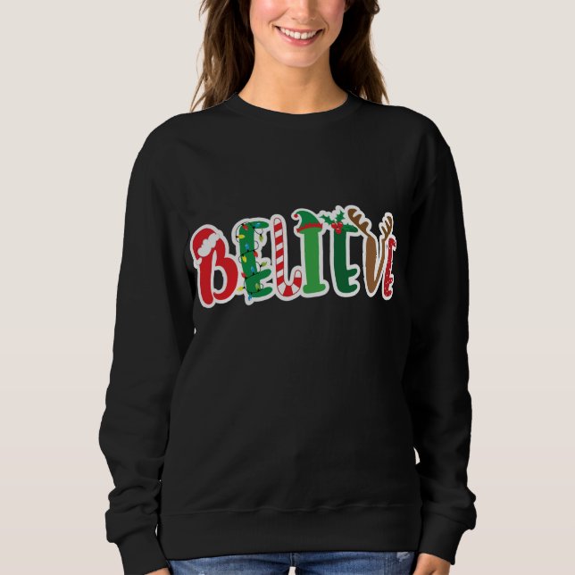 Camiseta Natal Acredita Luzes Santa Hat Candy Candy Elf (Frente)