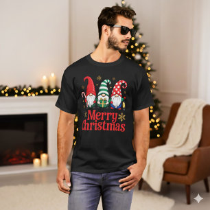 Camiseta Natal Adorável Gnomo Caprichoso Vermelho Verde Fel
