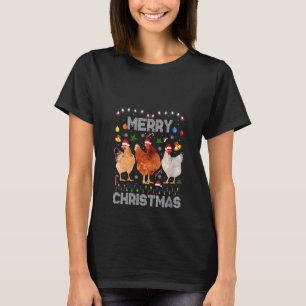 Camiseta Natal Alegre das Mulheres Fazendeira Galinhas Luz 