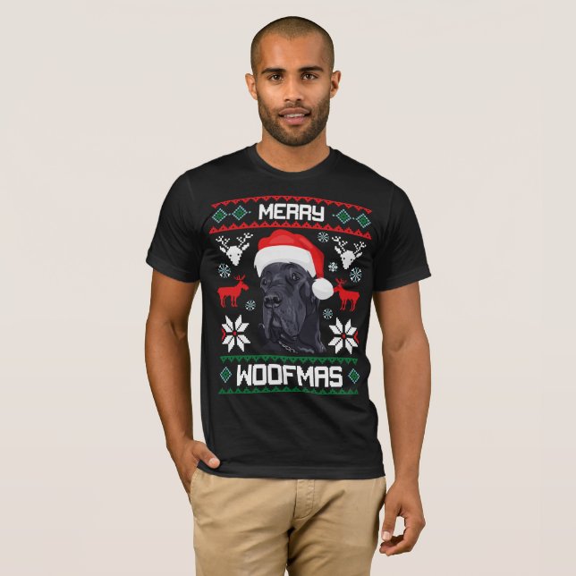 Camiseta Natal alegre de great dane Woofmas (Frente Completa)