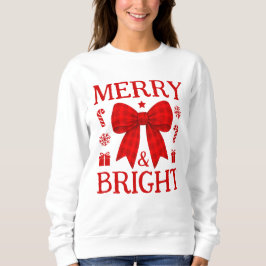Camiseta Natal Alegre e Brilhante com Laço de Xadrez Vermel