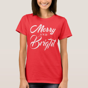 Camiseta Natal Alegre e Brilhante Moderno Vermelho Feminino