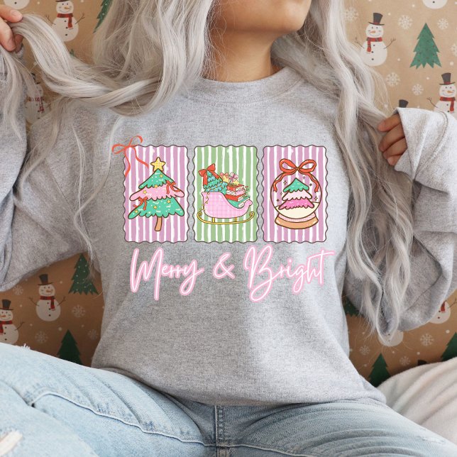 Camiseta Natal Alegre e Brilhante Préppy (Merry & Bright Preppy Christmas Sweatshirt)