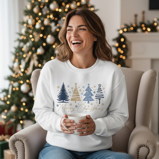 Camiseta Natal Alegre Fantasioso Árvores Festivas Azul Dour (Criador carregado)