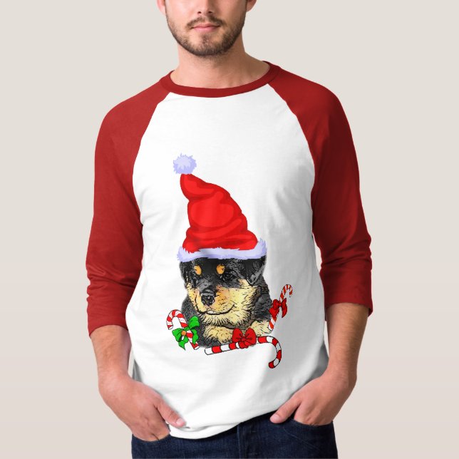 Camiseta Natal Alegre Rottweiler (Frente)