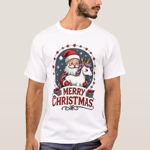 Camiseta Natal Alegre Unicórnio Papai Noel Engraçado Vintag